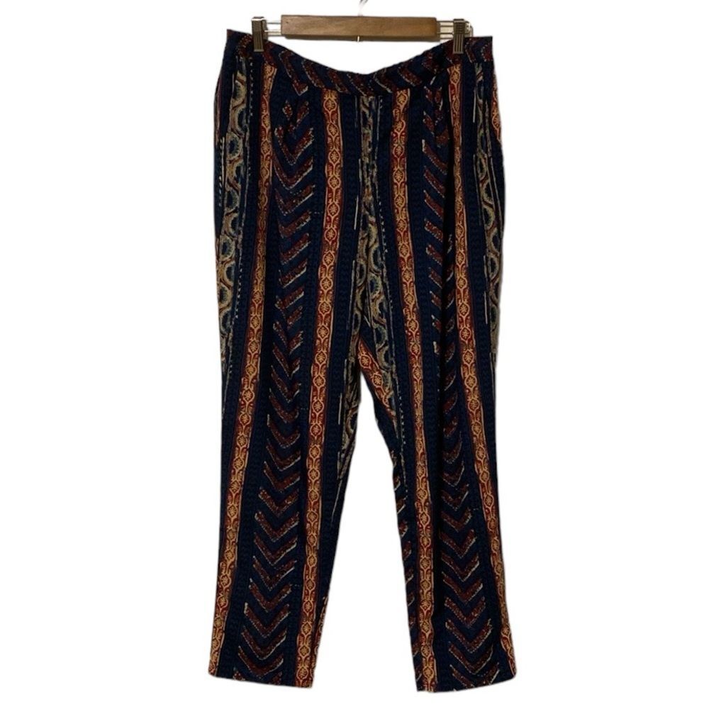 Lauren Ralph Lauren Pull on Lightweight Boho Straight Leg Pants Red Blue Size 14